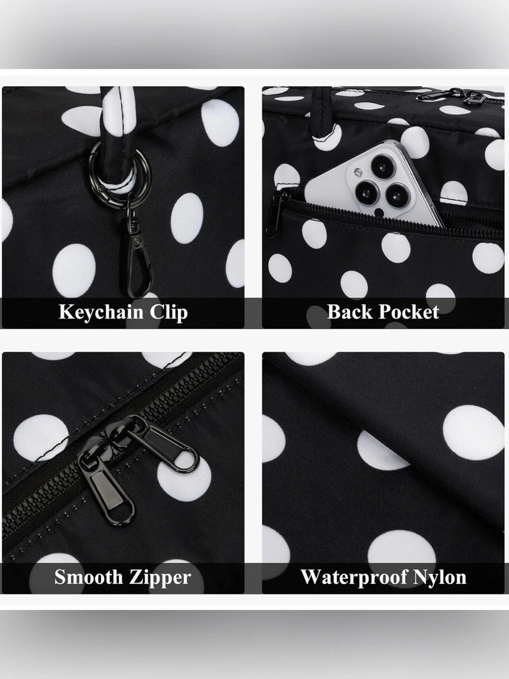 Nylon Polka Dots Bowler Bag/Shoulder Bag- FREE Bag Charm With Purchase